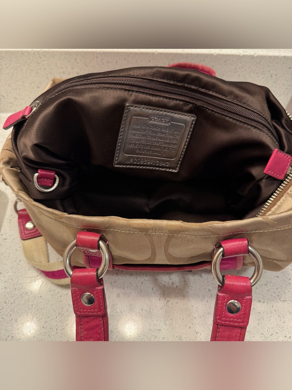 Coach Signature Canvas Tote with Pink Trim - Picture 12 of 14
